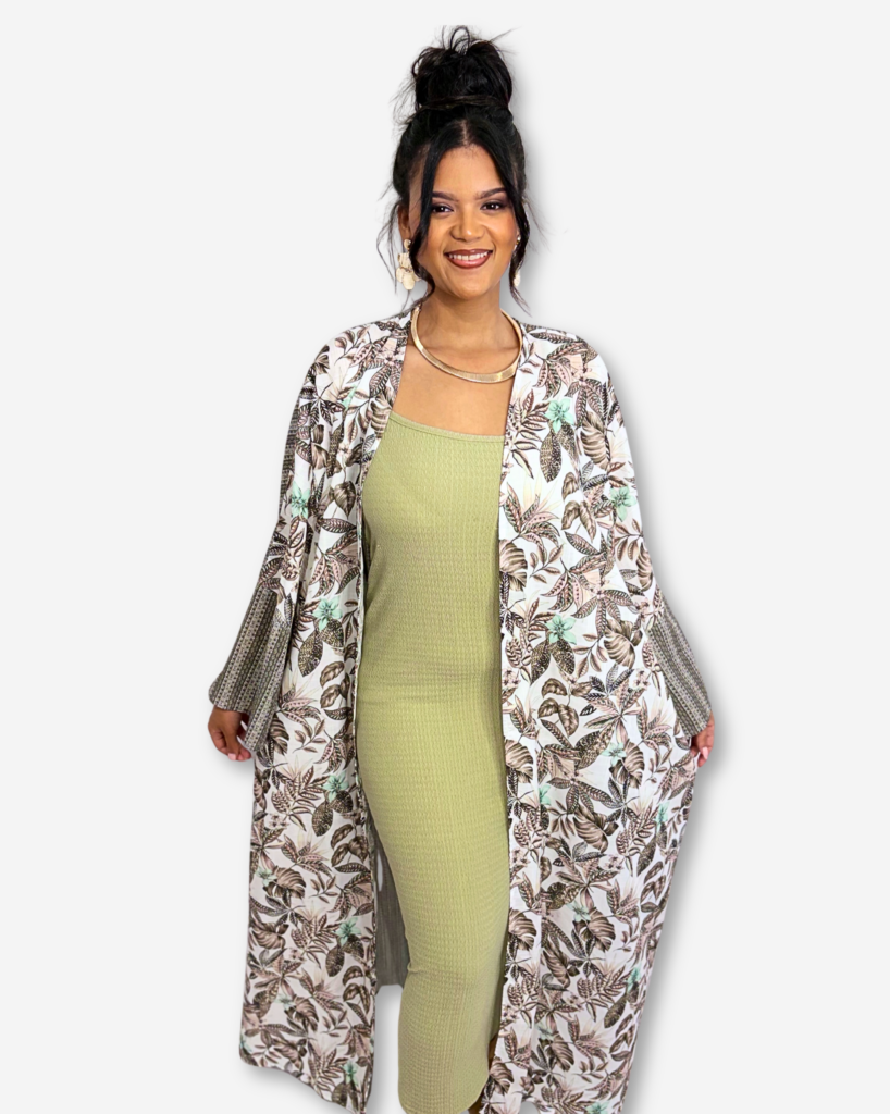 Jade Open Abaya - Floral Pattern